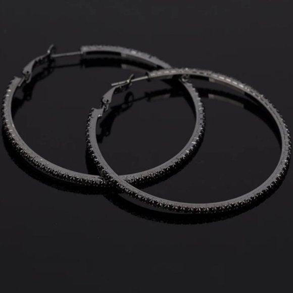 *Black Gold Black Sapphire 2.25'' Hoop Earrings - Picture 7 of 7
